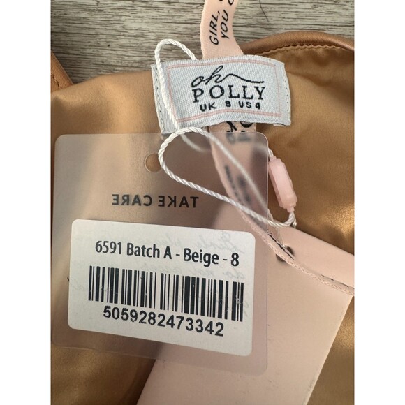 NWT Oh Polly Bronze Satin Cowl Neck Mini Dress US4 Floral Rhinestone Party - Picture 10 of 11